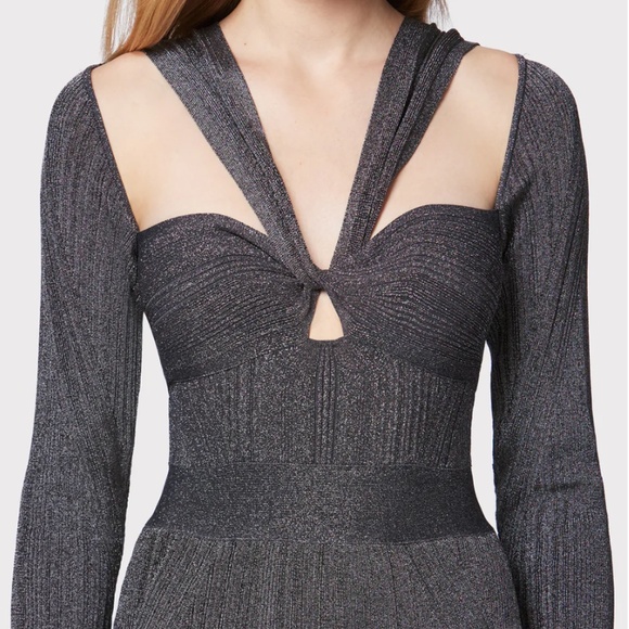 HERVE LEGER VARIEGATED RIB DRAPED METALLIC GOWN - Picture 7 of 7